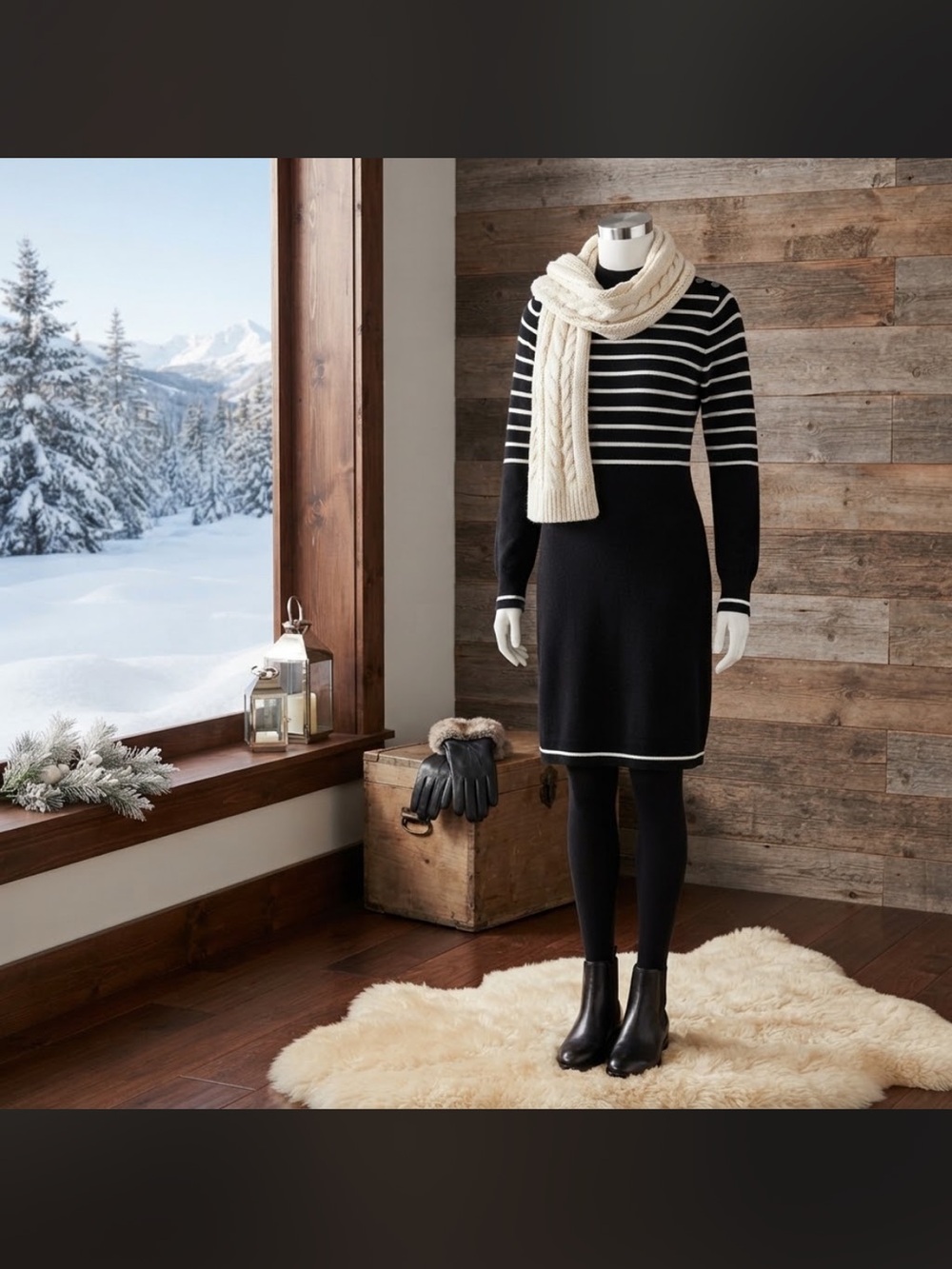JNY Black/White Striped Long Sleeve Sweater Dress Classic Women’s Sz S